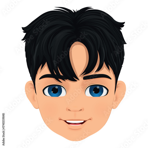 smiling black haired boy face