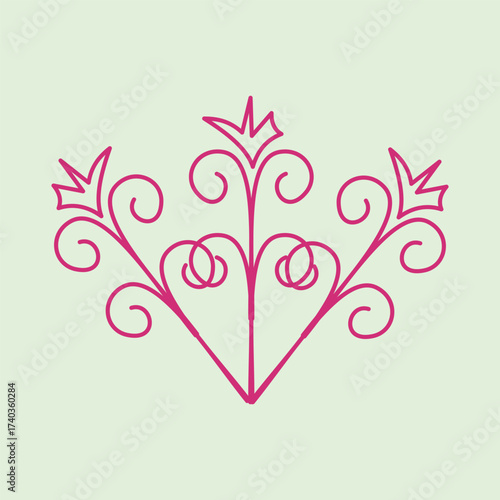 Classic ornamental illustration with curved lines and crown motif, suitable for decoration, interior design, or elegant graphic elements.