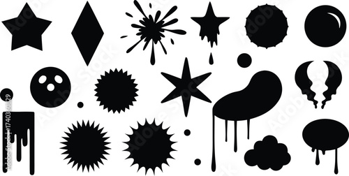 Collection of diverse black silhouette shapes creating a dynamic and versatile design element set