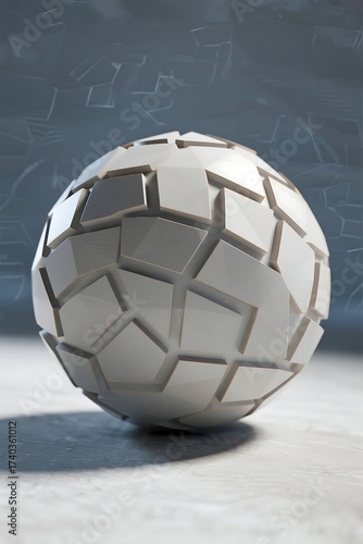 Abstract 3d rendering of polygonal sphere. Geometric shape, futuristic modern background