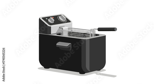 Deep fryer machine with basket vector illustration on white background