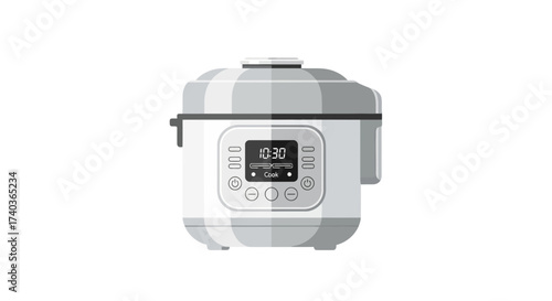 Detailed digital illustration of a modern white electric pressure cooker