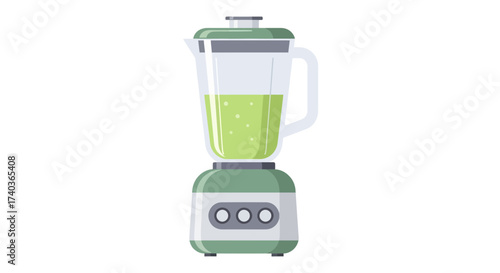 Isolated green blender with a light green liquid, suitable for smoothies