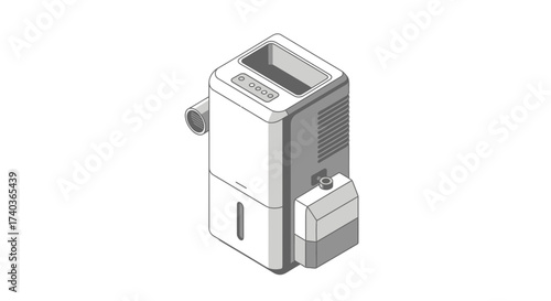 Isometric dehumidifier vector design for interior climate control appliance
