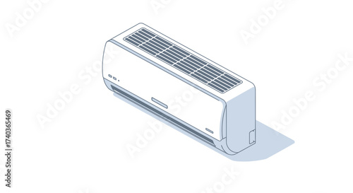 Isometric illustration featuring an air conditioner unit, climate control