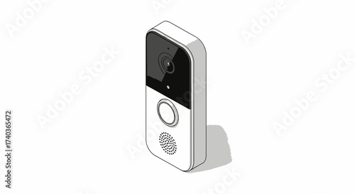Isometric illustration featuring a smart doorbell with a minimalist design