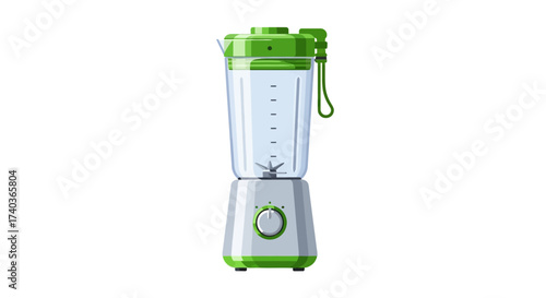Modern electric blender appliance with green accents isolated on white background