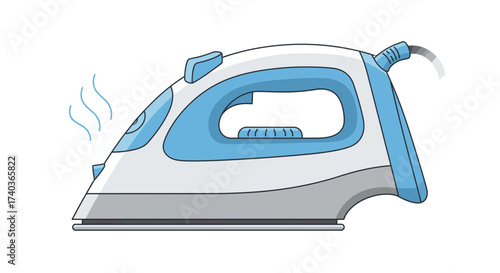 Modern electric iron emitting steam illustration for textile care vector