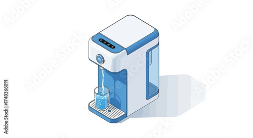 Modern Water Dispenser Filling Glass Isometric on a White Background