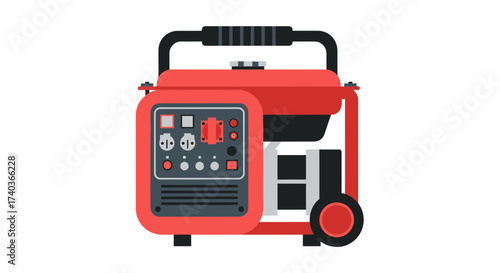 Red and Black Portable Generator Unit Illustration on a White Background