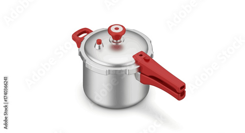 Red Handled Stainless Steel Pressure Cooker Isolated on White Background