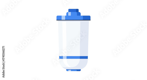 Simplified water filter icon, blue accents against white background