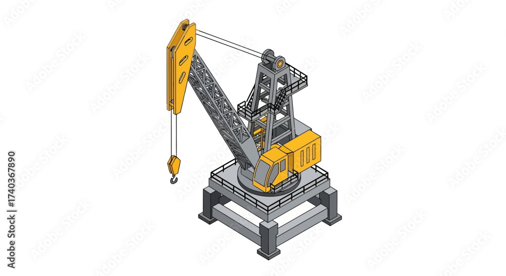 Fototapeta premium Detailed Isometric Illustration of a Stationary Crane on White Backdrop