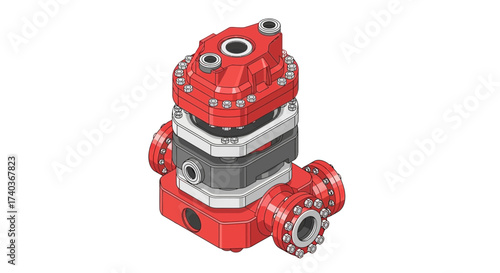 Detailed Illustration of a Complex Industrial Valve Assembly on White