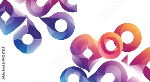 A dynamic composition of colorful abstract fluid shapes with smooth gradients in purple, blue, and orange, creating a modern technological or creative design background