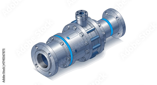 Detailed illustration of industrial ball valve with flange connection