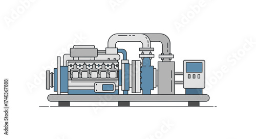 Detailed industrial generator machinery system with control panel display
