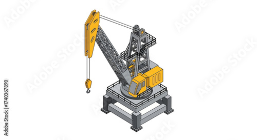 Detailed Isometric Illustration of a Stationary Crane on White Backdrop