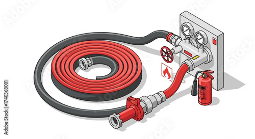 Essential Fire Safety Equipment Installation in Isometric Illustration