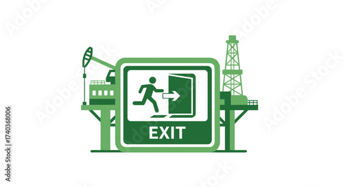 Green Oil Platform Exit Sign Symbolizing Emergency Evacuation Route