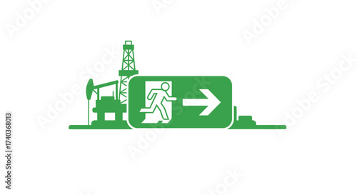 Green vector oil industry with escape direction sign icon concept