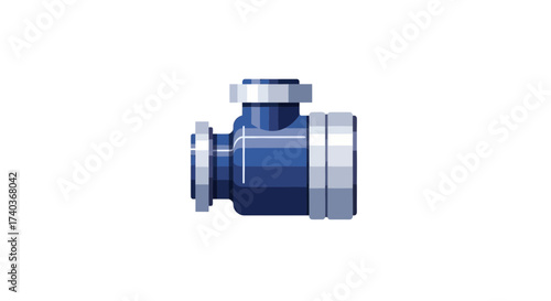 Illustration of a blue and silver pipe fitting on a white background