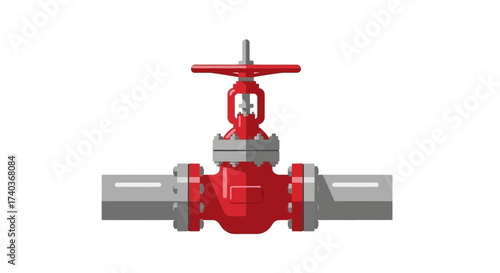 Illustration of a red gate valve regulating flow in industrial piping system
