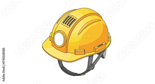 Illustration of a Yellow Hard Hat with Lamp, Isolated on a White Background
