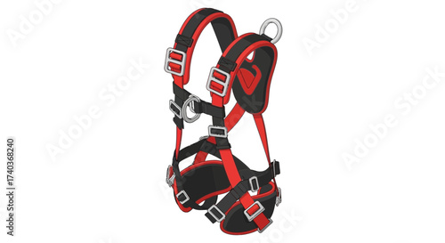 Isolated Red and Black Safety Harness for Fall Protection Equipment