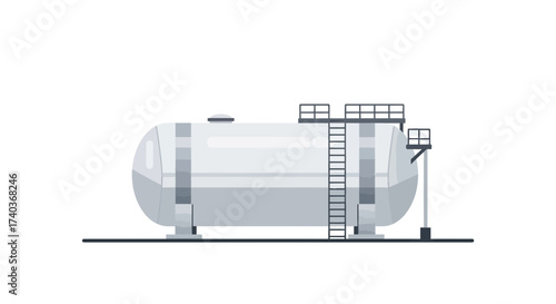 Isolated Vector Illustration of Large Industrial Storage Tank in Gray Scale