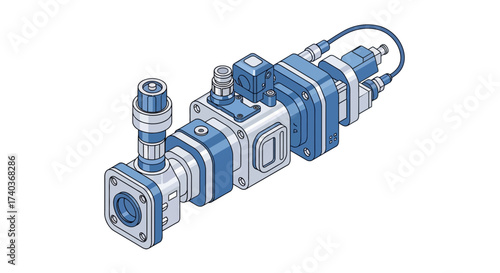 Isometric Illustration of a Blue and Silver Industrial Pump Component