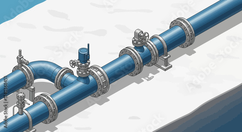 Isometric Illustration of Interconnected Industrial Pipeline System