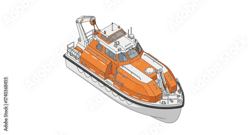Isometric illustration of lifeboat vessel ideal for marine rescue themes