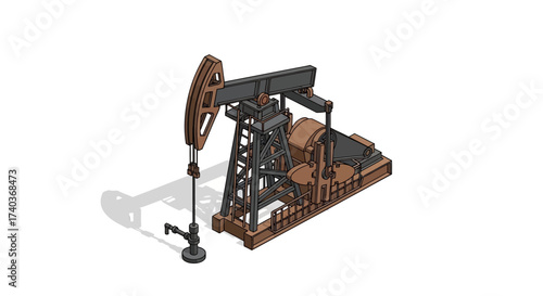 Isometric illustration of oil extraction pumpjack on white background