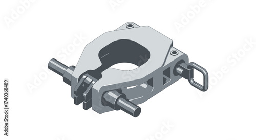 Isometric illustration of the metal clamp hardware for the pipeline system