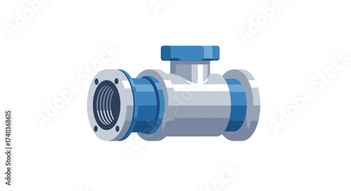 Isometric plumbing tee fitting illustration for industrial design concept
