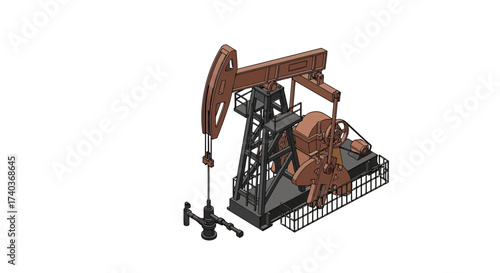 Isometric representation of an oil pump jack against a clean white backdrop