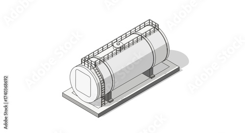 Isometric Vector Illustration of Horizontal Tank with Platforms and Ladder