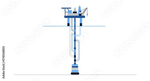 Minimalist illustration of an offshore oil rig with simplified piping system