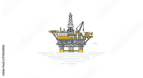 Modern Graphic Illustration of Offshore Oil Platform with Minimalist Style