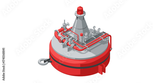 Offshore buoy with complex pipeline system and navigation warning light