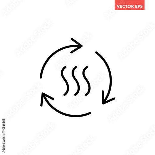 Black single air circulation balance line icon, sustainable loop wave flow emission flat design infographic pictogram vector for app logo web button ui  interface elements isolated on white background