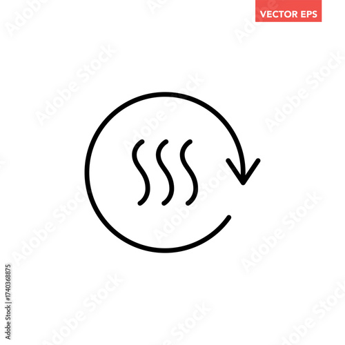 Black single air circulation balance line icon, sustainable loop wave flow emission flat design infographic pictogram vector for app logo web button ui  interface elements isolated on white background