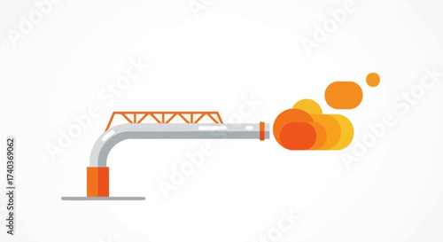 Stylized flare stack releasing gases, environmental and industrial concern