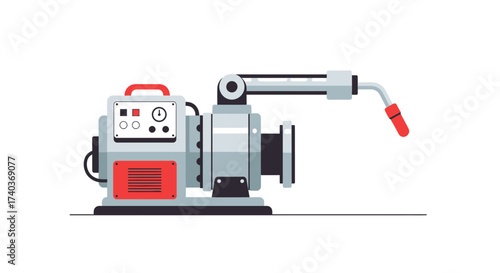 Stylized illustration depicting a robotic welding machine on white background