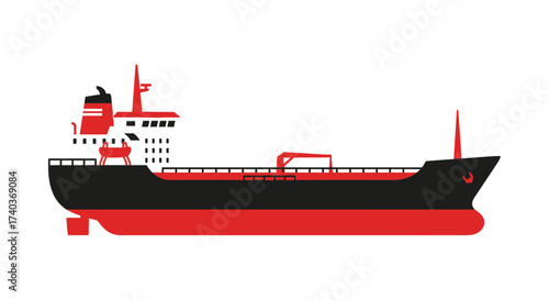 Stylized illustration of a cargo ship with a minimalist aesthetic design