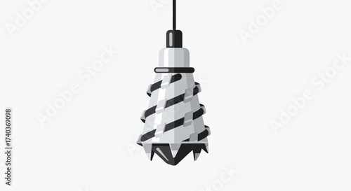 Stylized illustration of a drilling tool suspended against a white backdrop