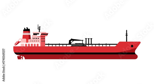 Stylized vector illustration of a modern red oil tanker ship isolated