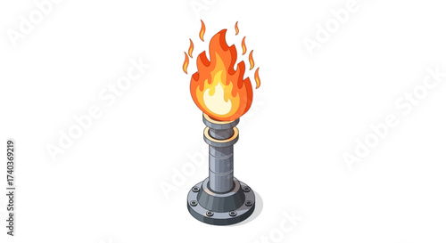 Stylized torch rendering with vibrant flames on a metallic stand
