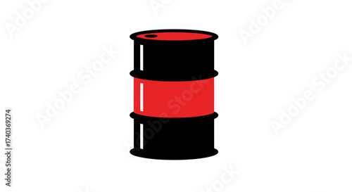 Vector Illustration of a Black and Red Oil Barrel on White Background